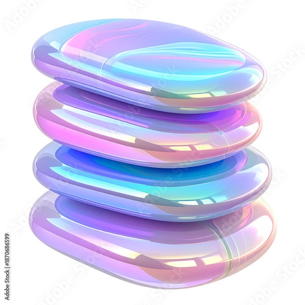 Obraz Stacked, iridescent, smooth, oval-shaped forms in an abstract, digital render