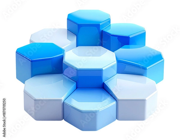 Obraz 3D rendered, multi-layered, hexagonal prism structure with glossy finish