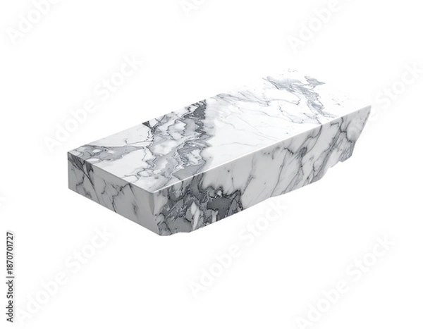 Obraz Angular marble block with white base and gray veining, dark background