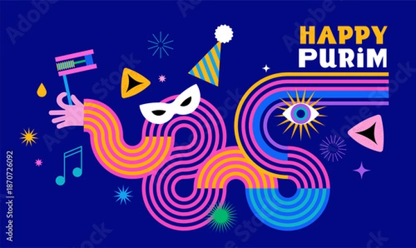 Obraz Happy Purim, poster with geometric carnival elements