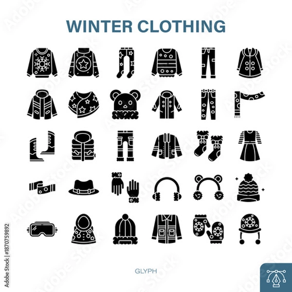 Obraz Winter Clothes Icons Set Vector Illustration