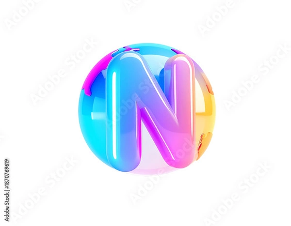 Obraz A glossy, gradient-filled letter "N" inside a transparent sphere