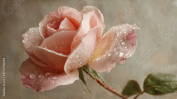 Obraz dewy pink rose on beige background