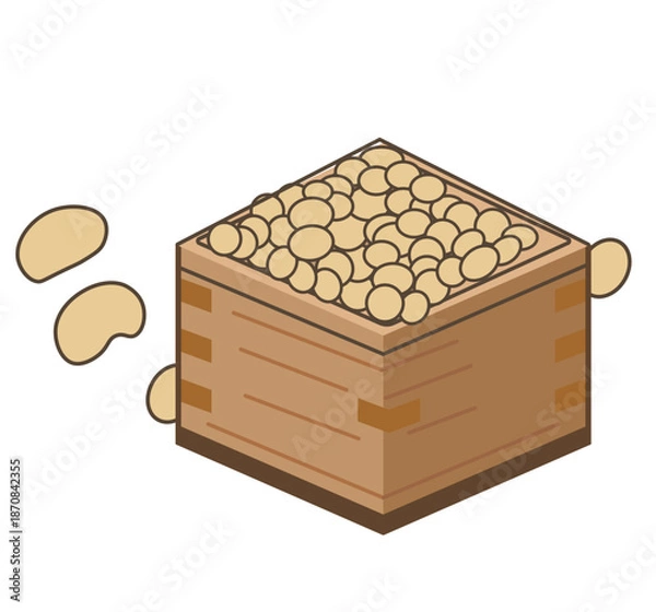 Obraz 節分の豆。豆まき。大豆と升。ベクターイラスト
