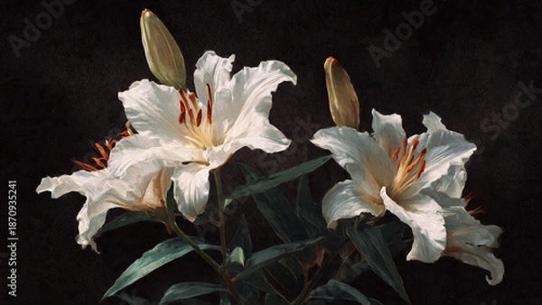 Obraz white lilies on dark background 