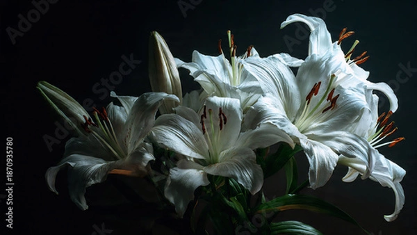 Obraz white lilies on dark background 