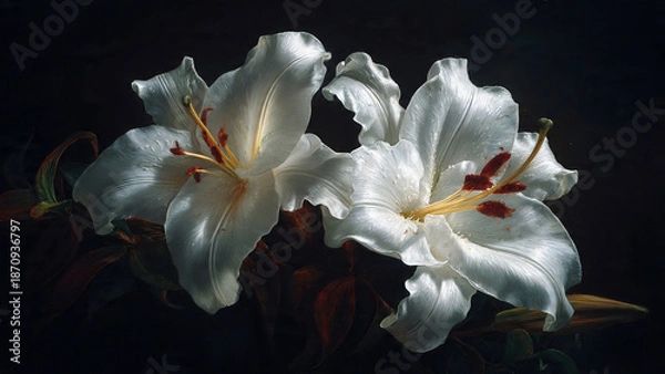 Obraz white lilies on dark background 