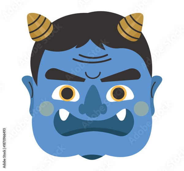 Obraz 怖い青鬼のお面。青鬼の顔。節分の鬼。