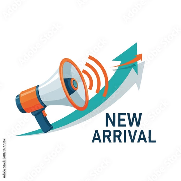 Obraz Megaphone Announcing New Arrival with Upward Arrow.