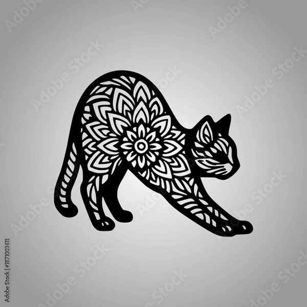 Fototapeta Cat Mandala Silhouette Designs Clean Flat Vector Composition