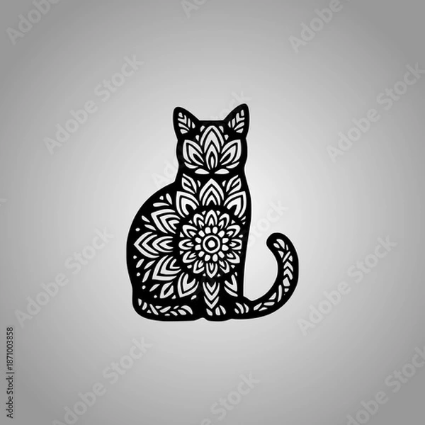 Fototapeta Cat Mandala Silhouette Designs Clean Flat Vector Composition