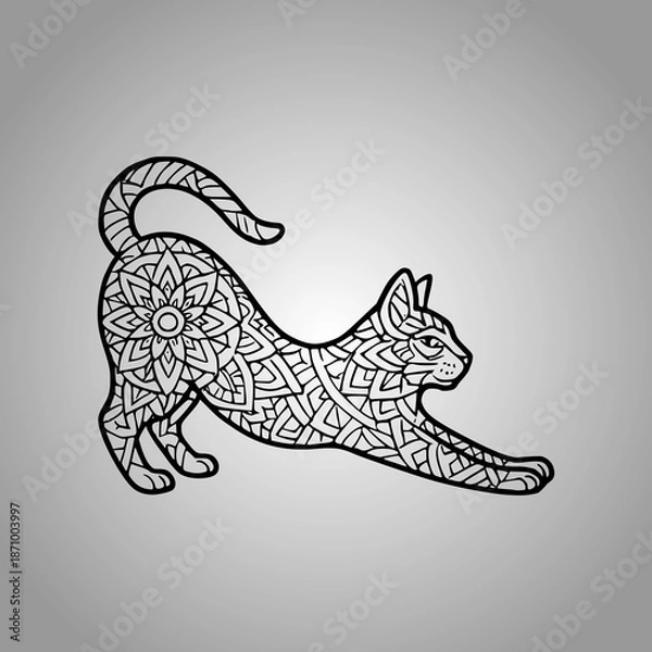 Fototapeta Cat Mandala Silhouette Designs Clean Flat Vector Composition
