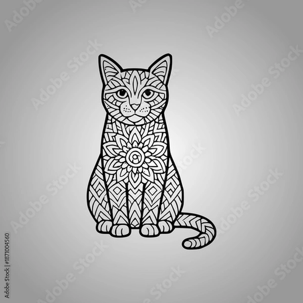 Fototapeta Cat Mandala Silhouette Designs Clean Flat Vector Composition