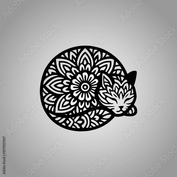Fototapeta Cat Mandala Silhouette Designs Clean Flat Vector Composition