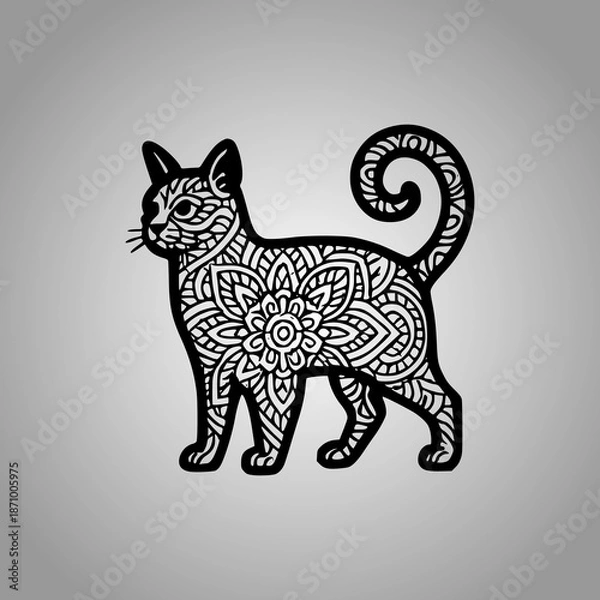Fototapeta Cat Mandala Silhouette Designs Clean Flat Vector Composition