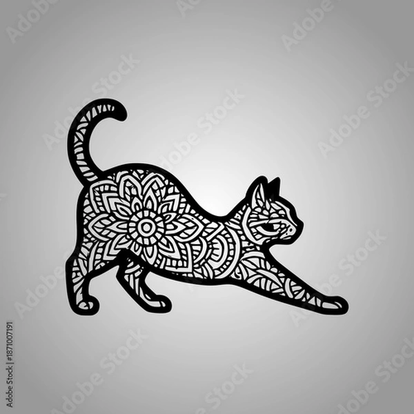 Fototapeta Cat Mandala Silhouette Designs Clean Flat Vector Composition