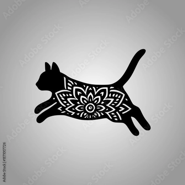 Fototapeta Cat Mandala Silhouette Designs Clean Flat Vector Composition