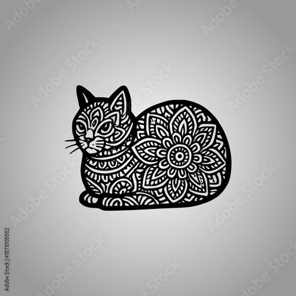 Fototapeta Cat Mandala Silhouette Designs Clean Flat Vector Composition