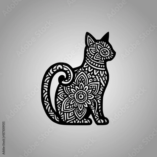 Fototapeta Cat Mandala Silhouette Designs Clean Flat Vector Composition