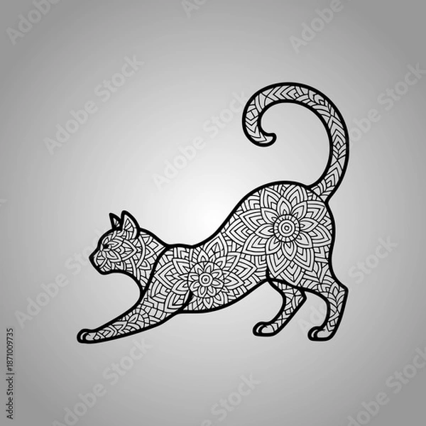 Obraz Cat Mandala Silhouette Designs Clean Flat Vector Composition