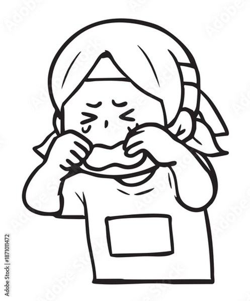 Obraz 運動会の勝負で負けて悔し泣きする女の子_線画