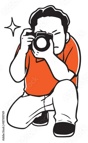 Obraz 一眼レフカメラを構える気合十分のお父さん_単色