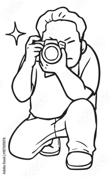 Obraz 一眼レフカメラを構える気合十分のお父さん_線画
