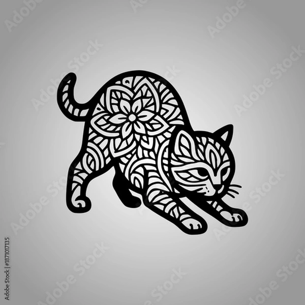 Fototapeta Cat Mandala Silhouette Designs Clean Flat Vector Composition