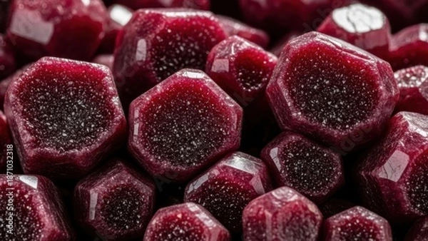 Obraz Vibrant red hexagonal gummies with sparkling sugar coating