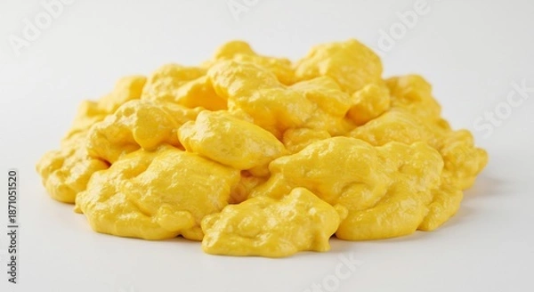 Obraz 温かな光に包まれ輝くふわふわスクランブルエッグ朝食を彩る鮮やかな黄色. AI Generated