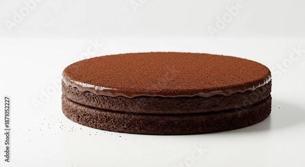 Fototapeta 明るいスタジオ照明の下で輝くしっとり濃厚なチョコレートケーキ 滑らかなガナッシュとココアパウダーが美しく飾る 白い背景が引き立てる完璧なシンプルさ. AI Generated
