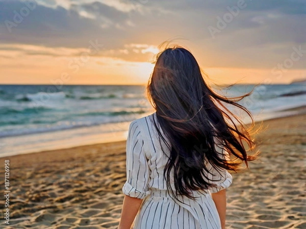 Obraz 波打ち際の淑女