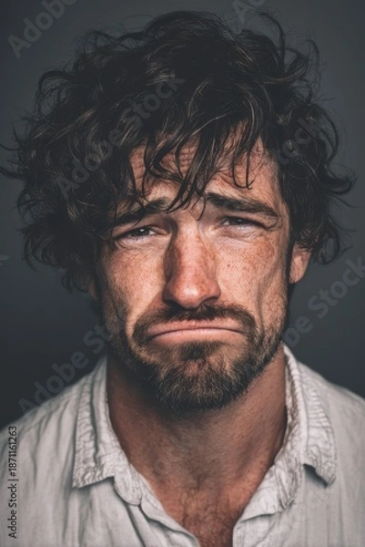 Obraz man with neutral face, suppressed emotion