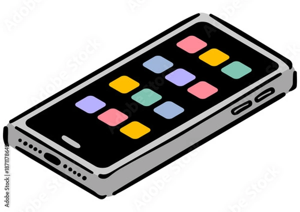 Obraz アイソメトリック図法のスマートフォン。手描きのアイソメ。