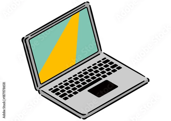 Obraz アイソメトリック図法のノートパソコン。手描きのアイソメ。