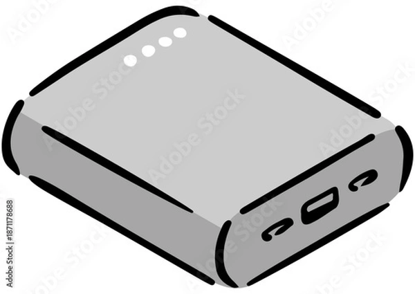 Obraz アイソメトリック図法のモバイルバッテリー。手描きのアイソメ。