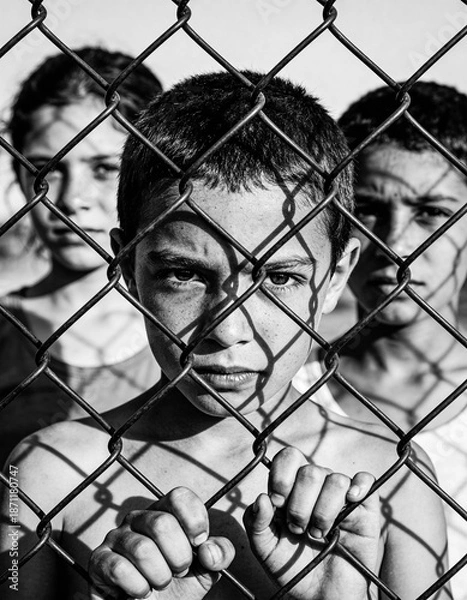 Obraz Kinder hinter einem Zaun