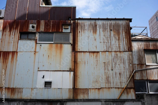 Fototapeta 老朽化して錆びた工場、廃墟となった町工場