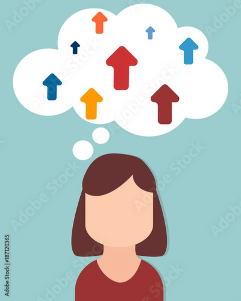 Fototapeta Success concept with female avatar and icons in a thought bubble