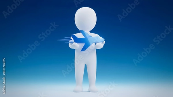 Obraz 3d man holding a plane 