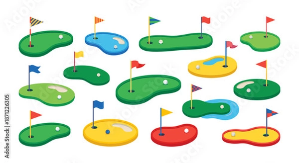 Obraz Minigolf course elements collection playing leisure game