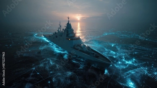 Obraz Modern naval ship at sea with abstract elements