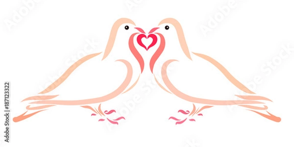 Obraz Doves in Love Together Hold a Heart