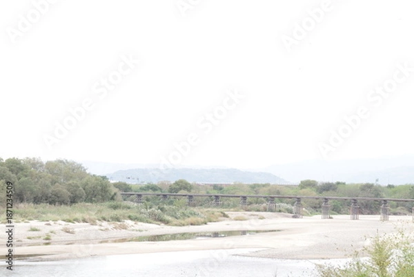 Obraz 木津川と流れ橋の風景の写真