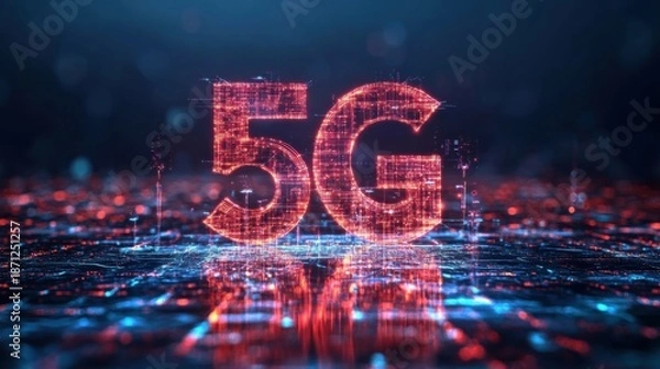 Obraz 5G global network coverage lines radiating from antenna points