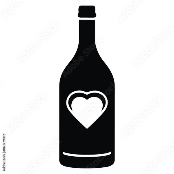 Obraz wine bottle with heart label vector icon