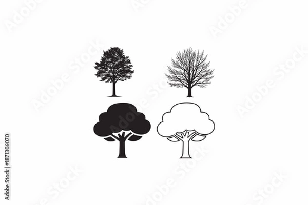 Obraz American Beech tree vector silhouettes black image made by adobe illustrator.