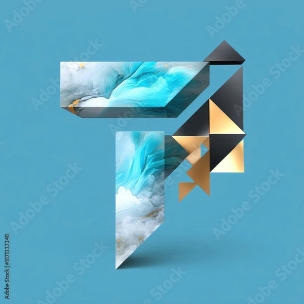 Obraz Abstract geometric composition with turquoise and gold elements on blue background