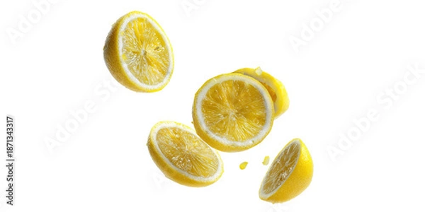 Obraz Sliced Lemons Falling isolated on a transparent background