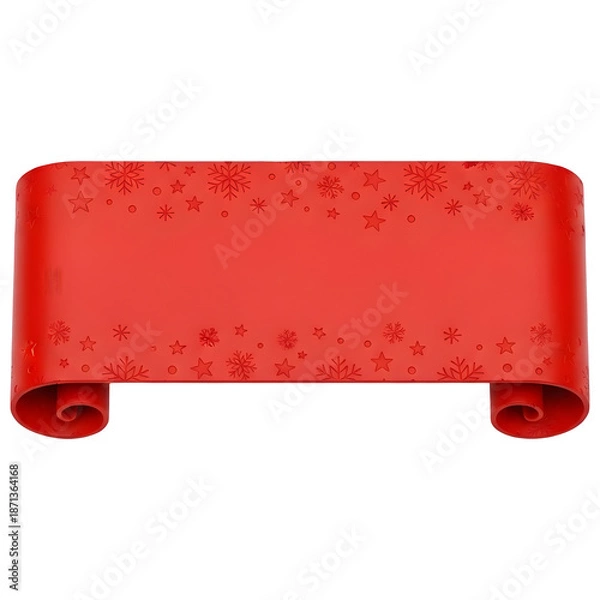 Fototapeta Red Christmas Scroll Banner with Snowflake Pattern
